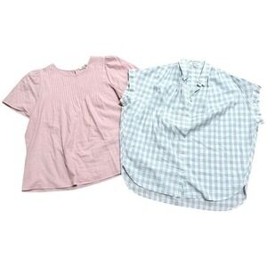Madewell Tops M Med Pink Peasant Blue Checkered Plaid Blouses Shirts Bundle Lot